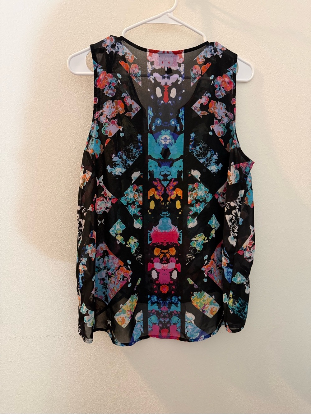 Nicole by Nicole Miller Sheer Abstract Floral Chiffon Blouse Size L